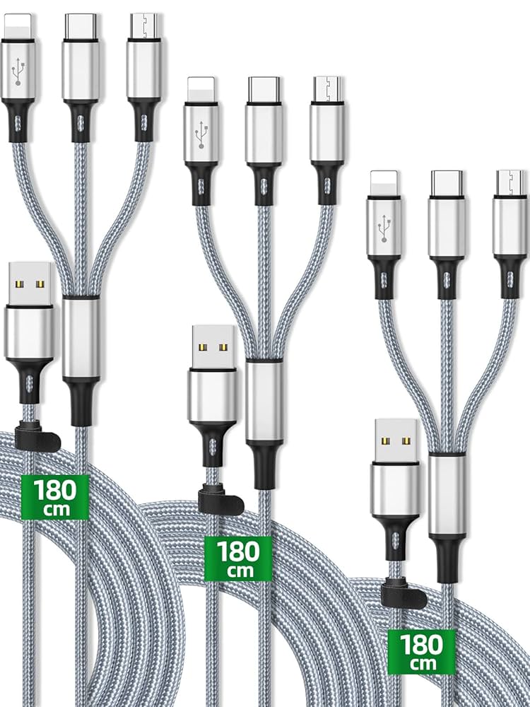 3in1　混色　１本　充電ケーブル　iPhone　タイプC　Micro-USB Apple iPhone / Micro USB Type-C 3in1充電ケーブル HUAWEI超